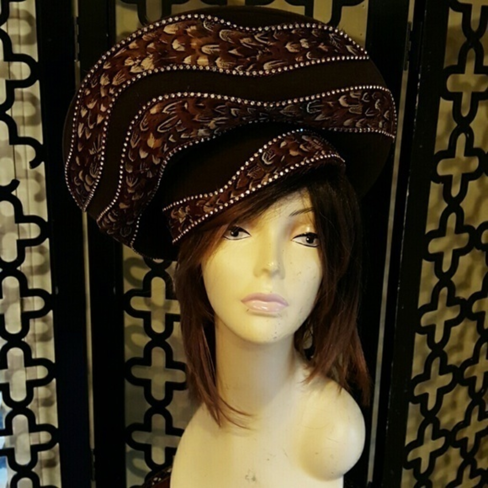 GEORGE ZAMAU'L COUTURE BROWN VINTAGE HAT DERBY‎ CHURCH TEA HAT